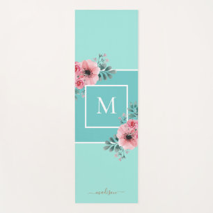 Tapete De Yoga Azul de Casa Flores Aquáticas Monograma Yoga Mat