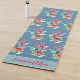 Tapete De Yoga Azul Laranja Rosa Floral Personalizado