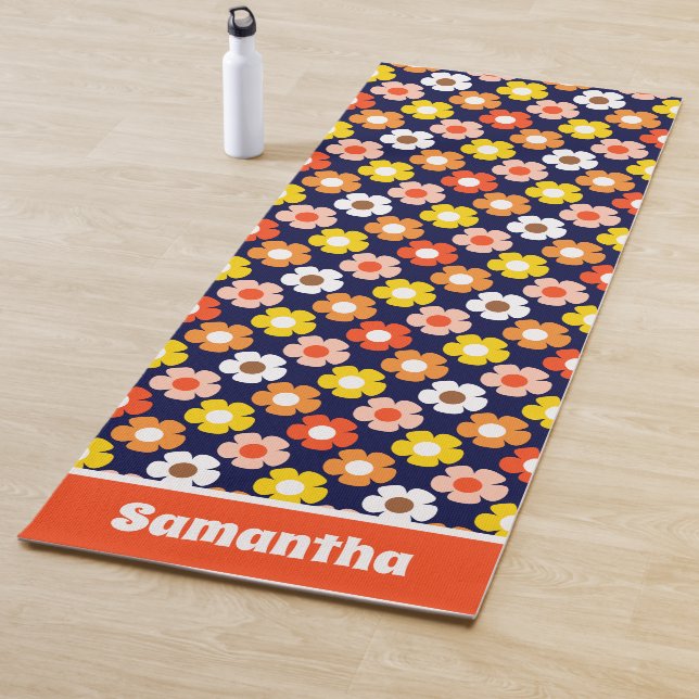 Tapete De Yoga Azul Padrão de Flores de outono Retroativas (In Situ)