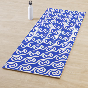 Tapete De Yoga Azul Padrão de Ondas Chave Meander Grego