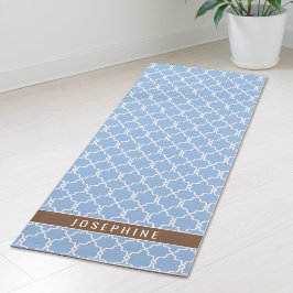 Tapete De Yoga Azul Pó e Marrom Padrão de Treliça Com Nome