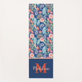 Tapete De Yoga Azul Real Turquesa Laranja Floral Vintage Paisley