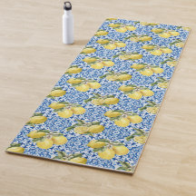 Azulejo Azul Branco com Padrão de Limão Mediterrân