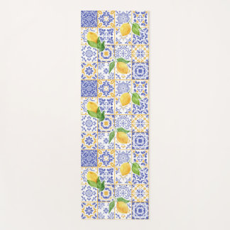 Tapete De Yoga Azulejo de Aquarela Mediterrâneo Padrão Limão