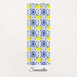 Tapete De Yoga Azulejo de Limão Geométrico Azul