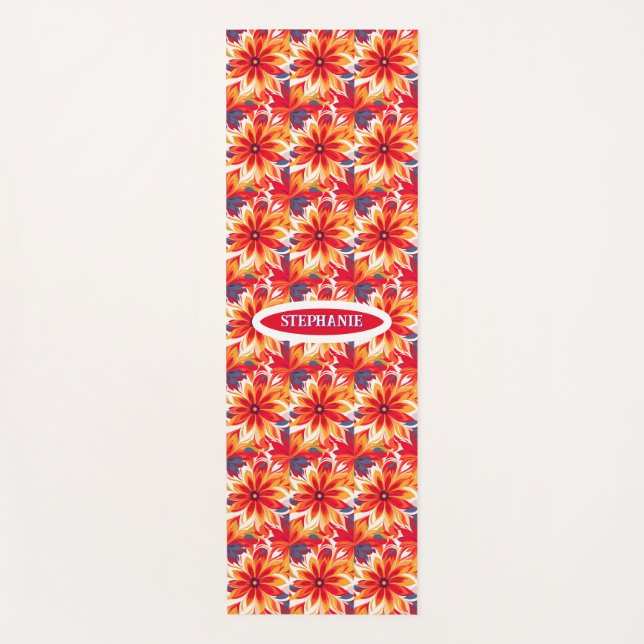 Tapete De Yoga Azulejo Moderno Red Daisy BOHO (Frente)