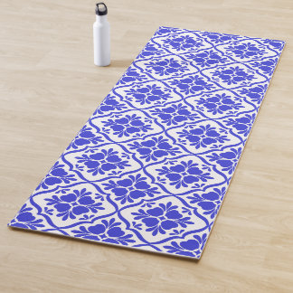 Tapete De Yoga Azulejos mediterrâneos azuis vintage