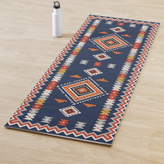 Tapete De Yoga Azure Navy and Terracotta Geometric Tribal