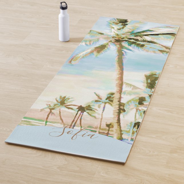 Tapete De Yoga Baía de Mauna Lani, praia havaiana pintada, azul (In Situ)