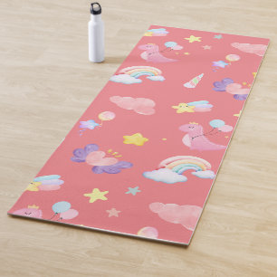 Tapete De Yoga Balão-arco-íris de dinossauro, rosa-doce, bonito