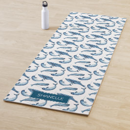 Tapete De Yoga Baleia Azul e Padrão Narbalo