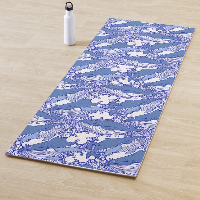 Tapete De Yoga Baleia-jubarte monocromática azul (In Situ)