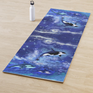 Tapete De Yoga Baleias Assassinas na Lua Cheia - Azul de Desenho