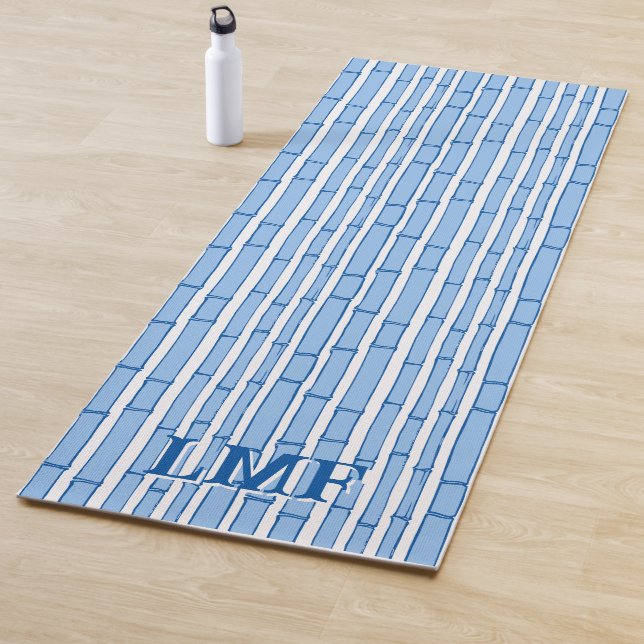 Tapete De Yoga Bambooey Bamboo Stripe in Blue Personalized (In Situ)