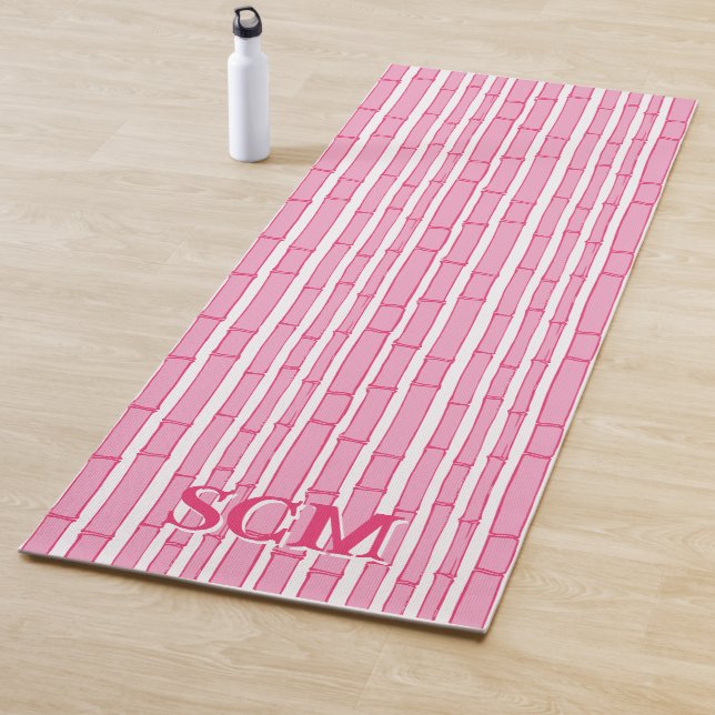 Tapete De Yoga Bambooey Bamboo Stripe in Pink Personalized (In Situ)