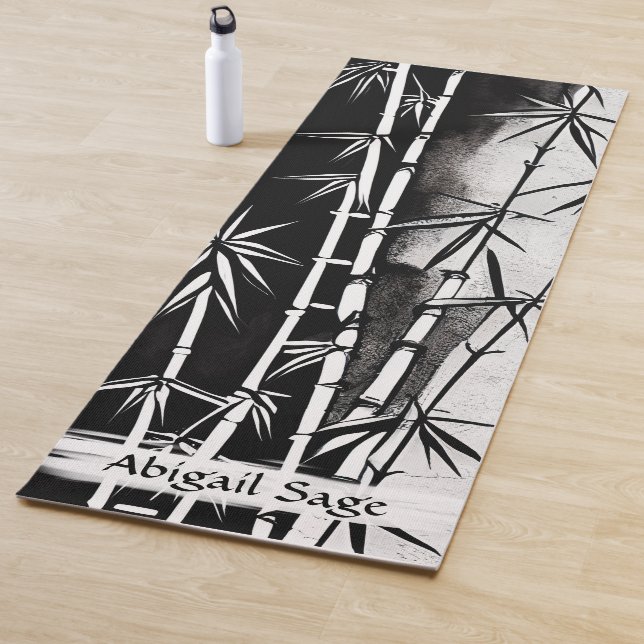 Tapete De Yoga Bambu Moderno Preto e Branco Personalizado (In Situ)