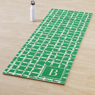 Tapete De Yoga Bambu Préppy – Monograma de Treliça Verde
