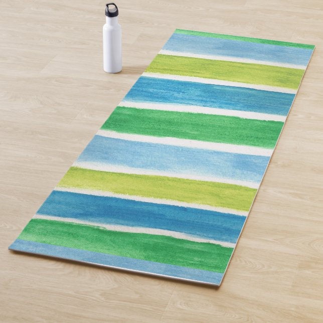 Tapete De Yoga Bandas do Mar: Azul Verde e Branco (In Situ)
