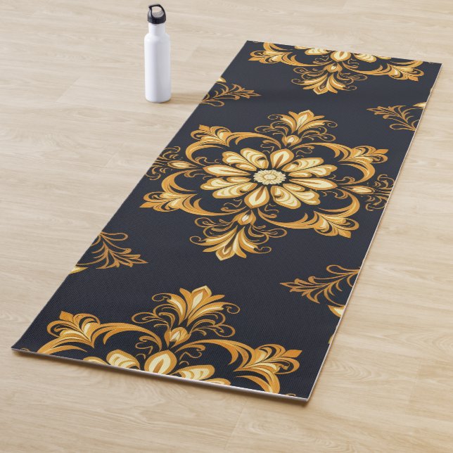 Tapete De Yoga "Barockes Ornament-Muster in Gold und Schwarz" Dec (In Situ)