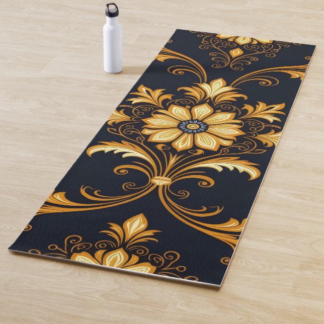 Tapete De Yoga "Barockes Ornament-Muster in Gold und Schwarz" Dec (In Situ)