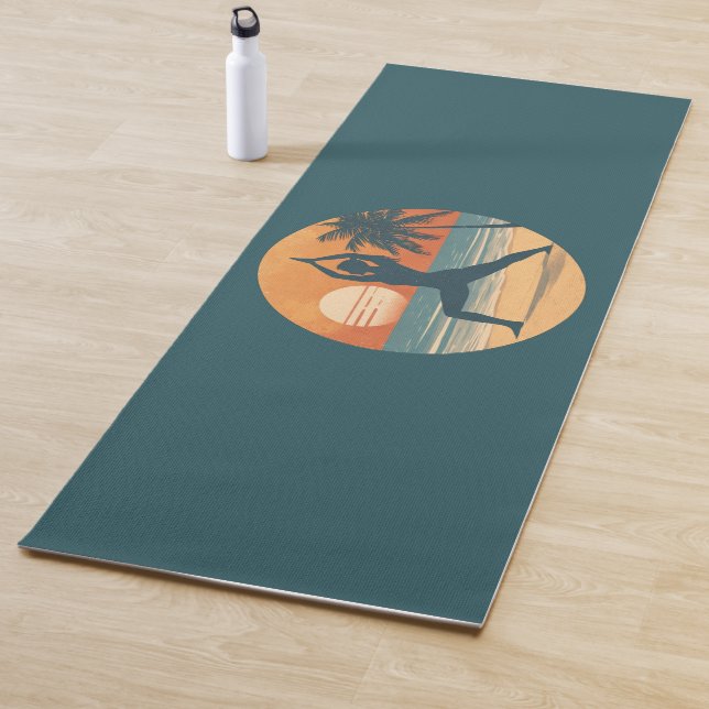 Tapete De Yoga Beach Sunset Yogi Silhouette | Coastal Life Teal  (In Situ)