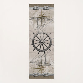 Tapete De Yoga Beige Vintage e Gráfico Náutico Castanho