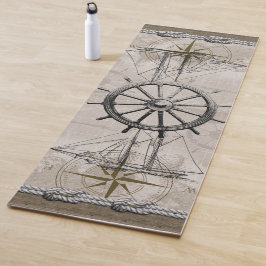 Tapete De Yoga Beige Vintage e Gráfico Náutico Castanho