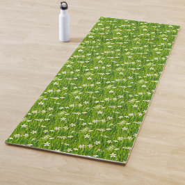 Tapete De Yoga Belas Flores Brancas e Folhas de Plantas Verdes