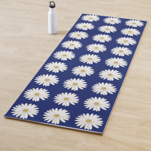 Tapete De Yoga Belas Flores de Margarida em Azul Marinho