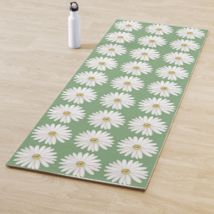 Tapete De Yoga Belas Flores de Margarida em Verde Oliva