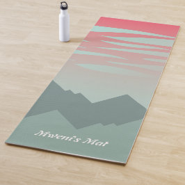 Tapete De Yoga belo céu rosa e ilustração das montanhas