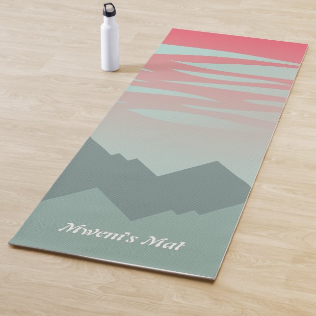 Tapete De Yoga belo céu rosa e ilustração das montanhas (In Situ)