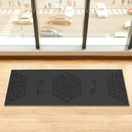 Tapete De Yoga Belo Mandala Cinza Escuro Com Nome Personalizado