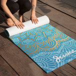 Tapete De Yoga Belo Padrão de Mandala Azul<br><div class="desc">Um lindo padrão de mandala personalizado personalizou um tapete de yoga.</div>