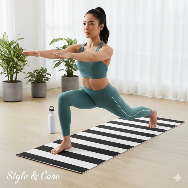 Tapete De Yoga Black and Classic White Horizontal Striped (Black and Classic White Horizontal Striped Yoga Mat)