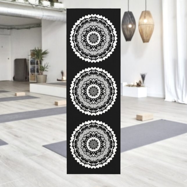 Tapete De Yoga Black And White Floral Mandala Yoga Mat (Criador carregado)