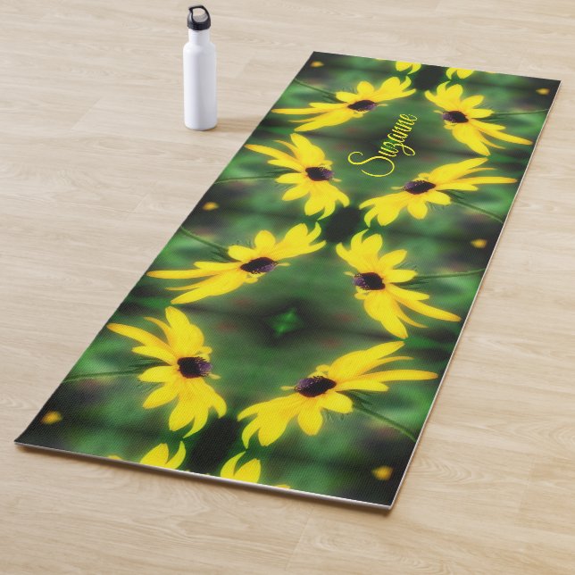Tapete De Yoga Black Eyed Susan Daisy Abstrato Personalizado (In Situ)
