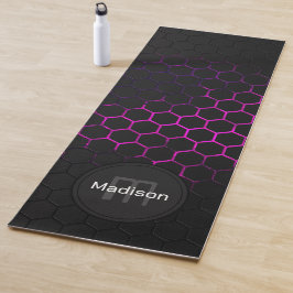Tapete De Yoga Black hot pink honeycomb geometry pattern Monogram