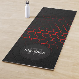 Tapete De Yoga Black neon red honeycomb geometry pattern Monogram