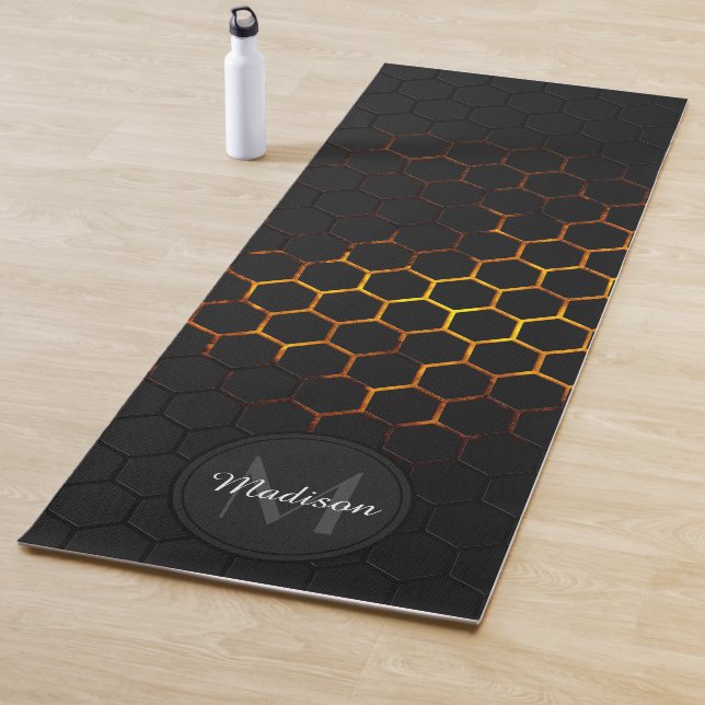 Tapete De Yoga Black orange honeycomb geometry pattern Monogram (In Situ)