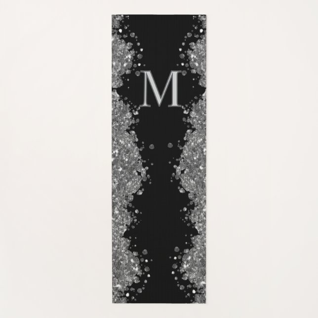 Tapete De Yoga Black Silver Glitter Grey Modern Monogram (Frente)