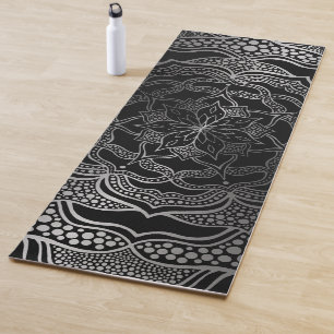 Tapete De Yoga Black & Silver Mandala Na moda Clássico Boho
