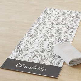 Tapete De Yoga Black White Toile Floral Pattern Custom Name
