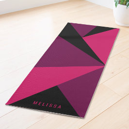 Tapete De Yoga Bloco de Cores Triângulo Rosa Preto e Roxo & Nome