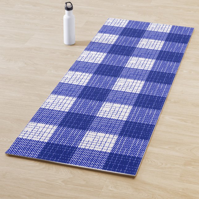 Tapete De Yoga Blue and White Bold Checkered Plaid Design  (Criador carregado)