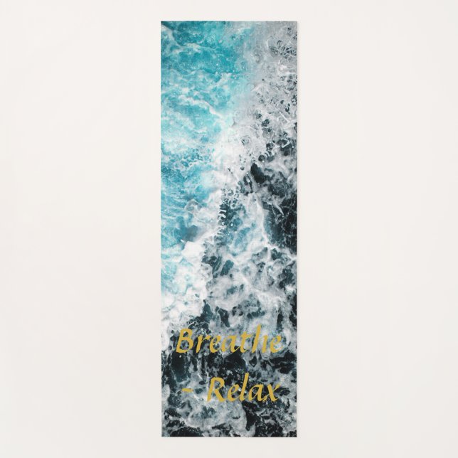 Tapete De Yoga Blue Black Ocean Waves Hawaii Personalizável (Frente)