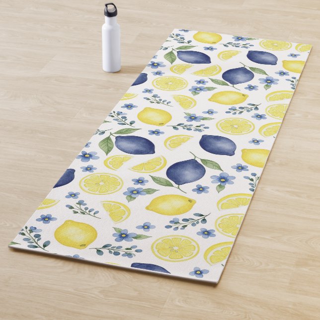 Tapete De Yoga Blue French Country Lemon Pattern (In Situ)