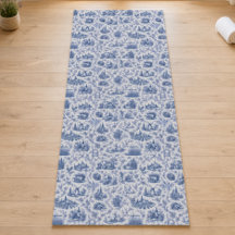 Blue French Toile Countryside Rose Branch Pattern 