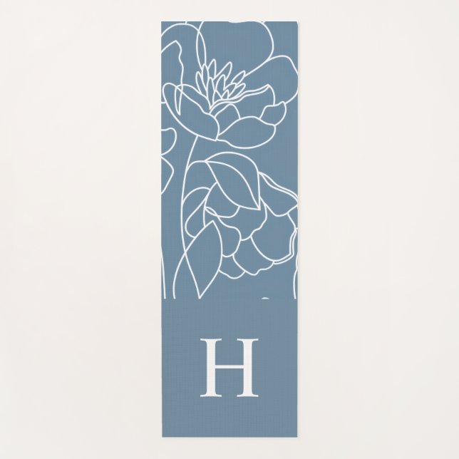 Tapete De Yoga Blue Hand Drawn Wildflower Custom Name (Frente)