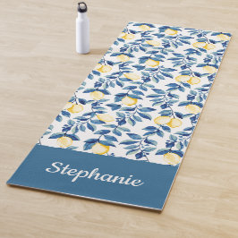 Tapete De Yoga Blue Lemon Watercolor Custom Name